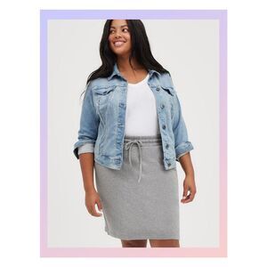 NWT Torrid Premium Knit Denim Medium Wash Collared Jean Jacket Size 1X 14-16